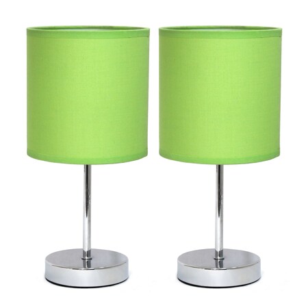 Simple Designs Chrome Mini Basic Table Lamp with Fabric Shade, Green, PK 2 LT2007-GRN-2PK